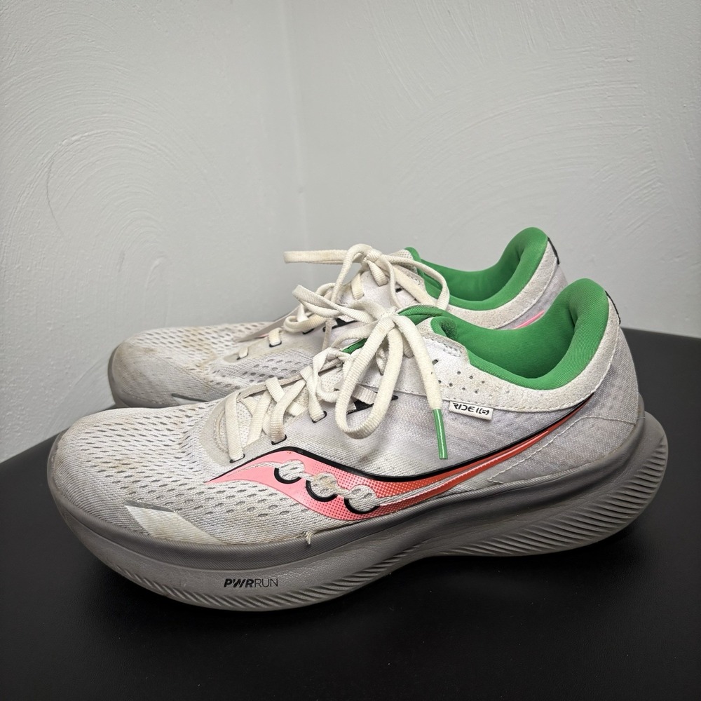 Saucony Women's Ride 16 Sneakers, White/Gravel, 10.5 Running Shoes Athletic